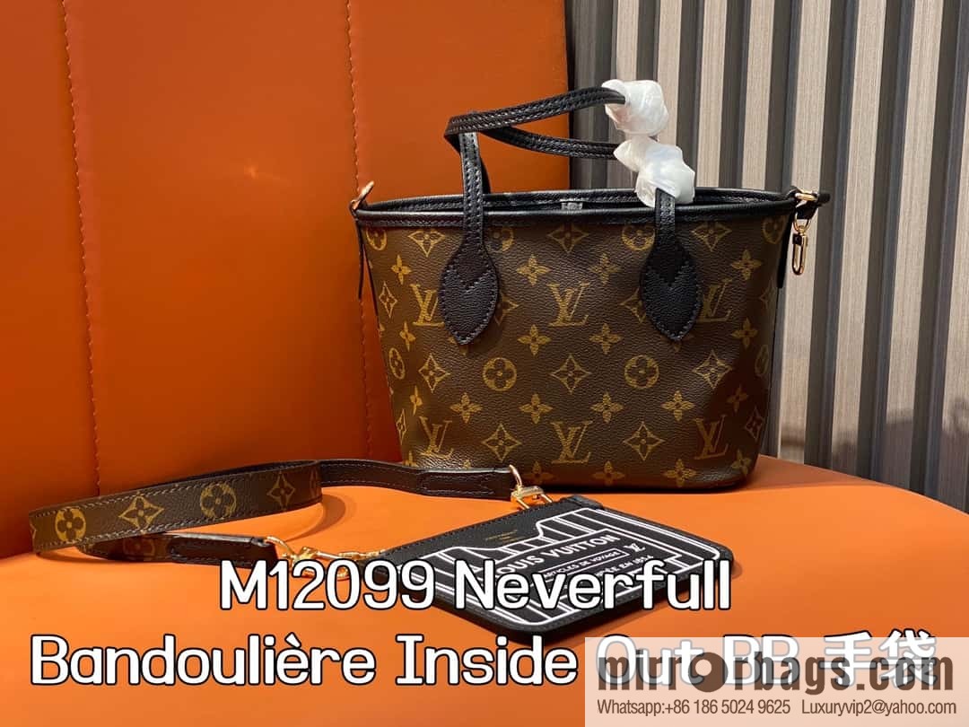 [Boutique‑grade] M12066 presbyopia brown, double-sided shopping bag series Neverfull Bandoulière Inside Out BB handbag