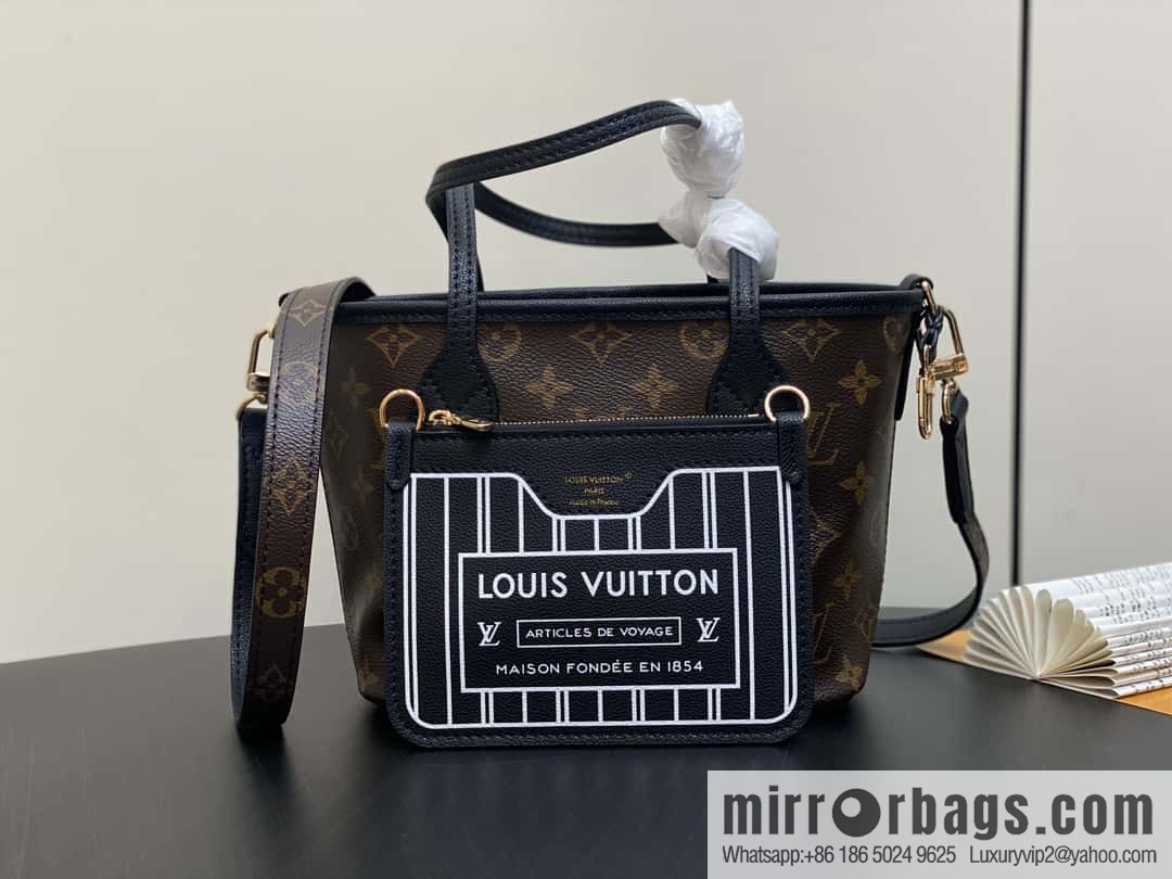 [Boutique‑grade] M12066 presbyopia brown, double-sided shopping bag series Neverfull Bandoulière Inside Out BB handbag