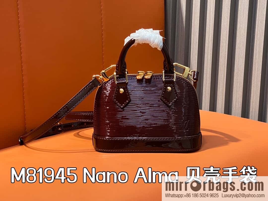 [Boutique‑grade] M81945 burgundy patent leather, patent leather shell bag series Nano Alma shell handbag M81945 83282 water ripple (mirror patent leather) classic Alma handbag