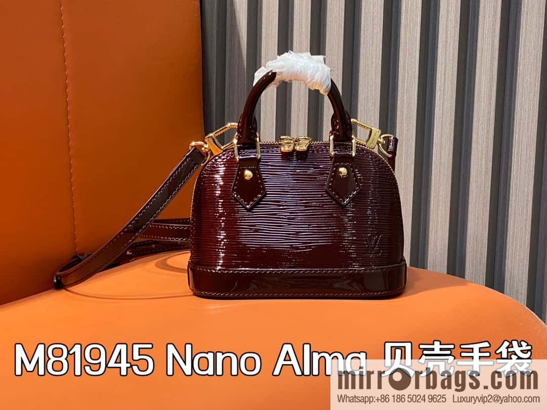 [Boutique‑grade] M81945 burgundy patent leather, patent leather shell bag series Nano Alma shell handbag M81945 83282 water ripple (mirror patent leather) classic Alma handbag