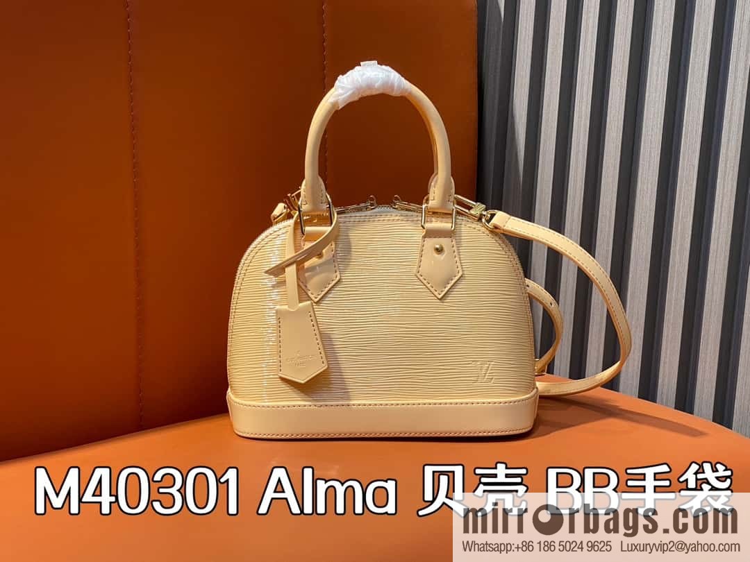 [Boutique‑grade] M40301 apricot patent leather, water ripple shell bag series Alma shell BB handbag