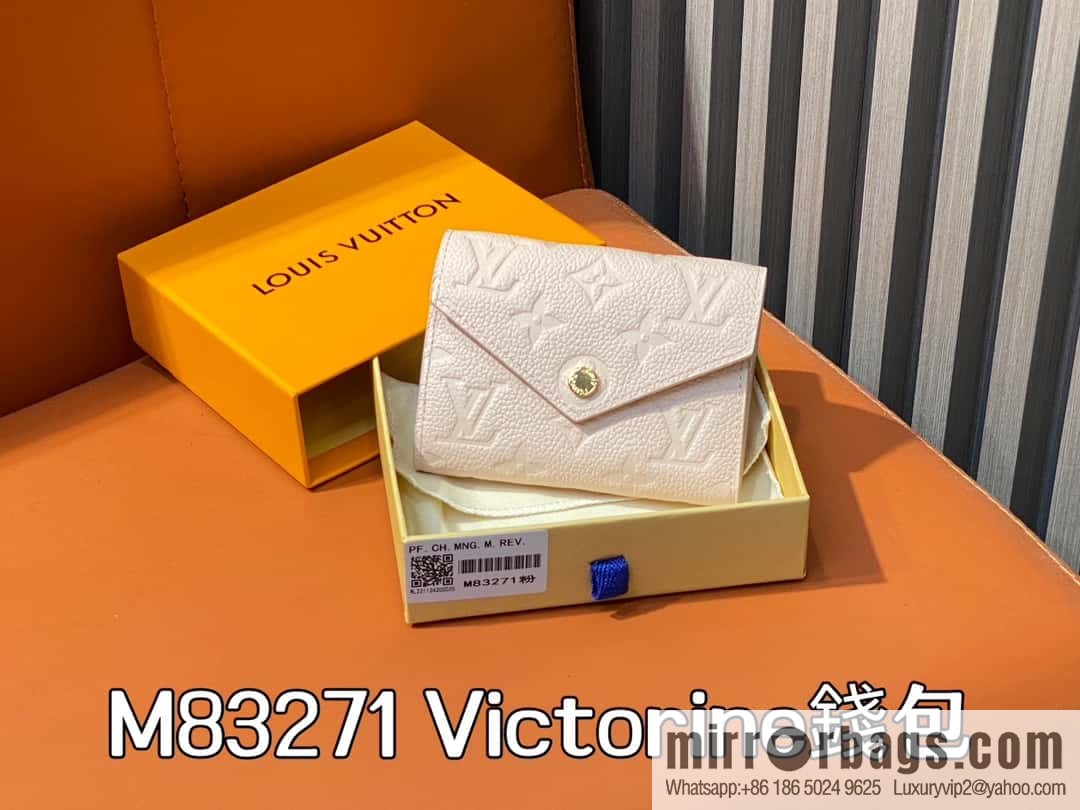 [Boutique‑grade] M83271 pink full leather, three-fold wallet series Victorine bag