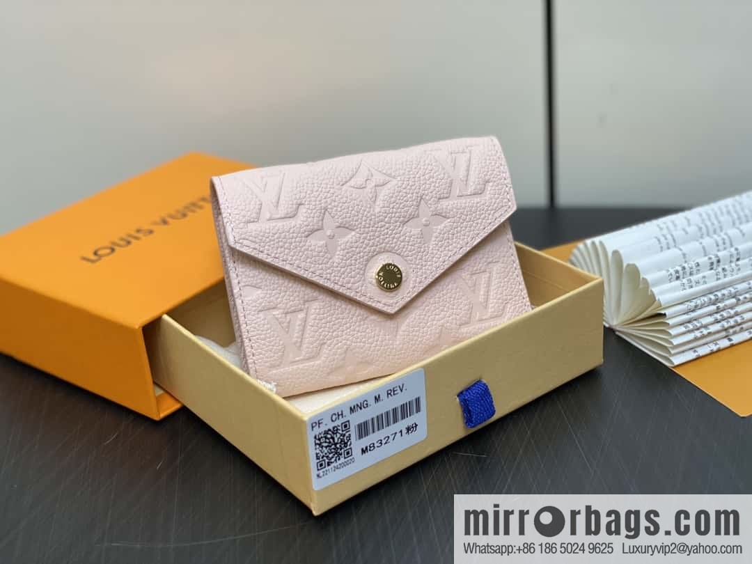 [Boutique‑grade] M83271 pink full leather, three-fold wallet series Victorine bag