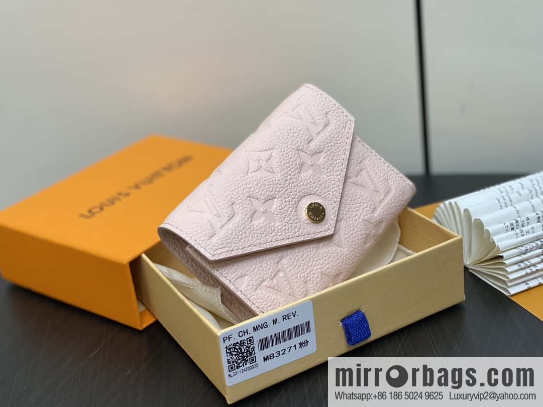 [Boutique‑grade] M83271 pink full leather, three-fold wallet series Victorine bag