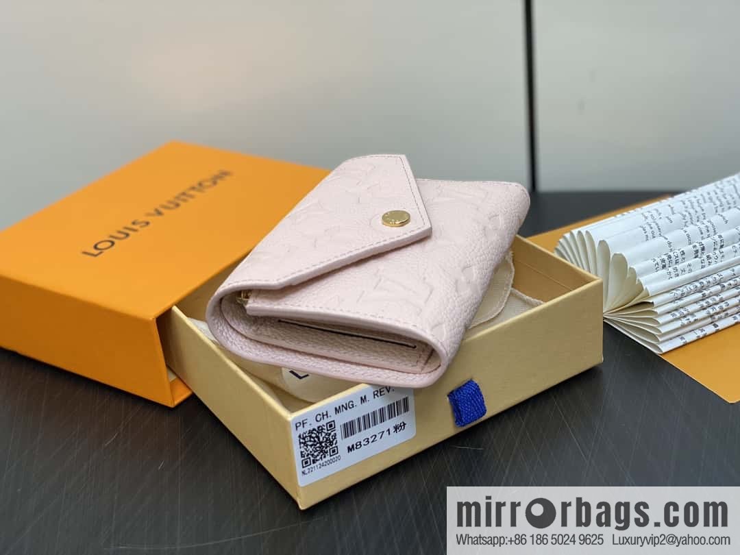 [Boutique‑grade] M83271 pink full leather, three-fold wallet series Victorine bag