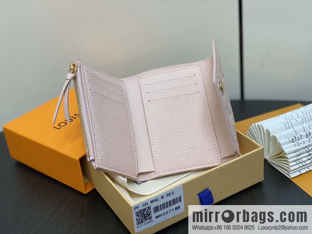 [Boutique‑grade] M83271 pink full leather, three-fold wallet series Victorine bag