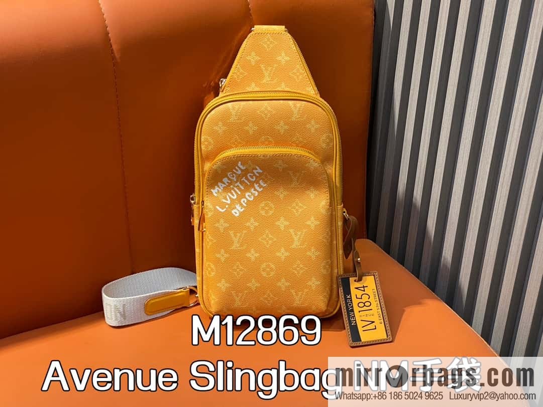 [Boutique‑grade] M12869 yellow (silk screen) men's bag breast bag series Avenue Slingbag NM handbag