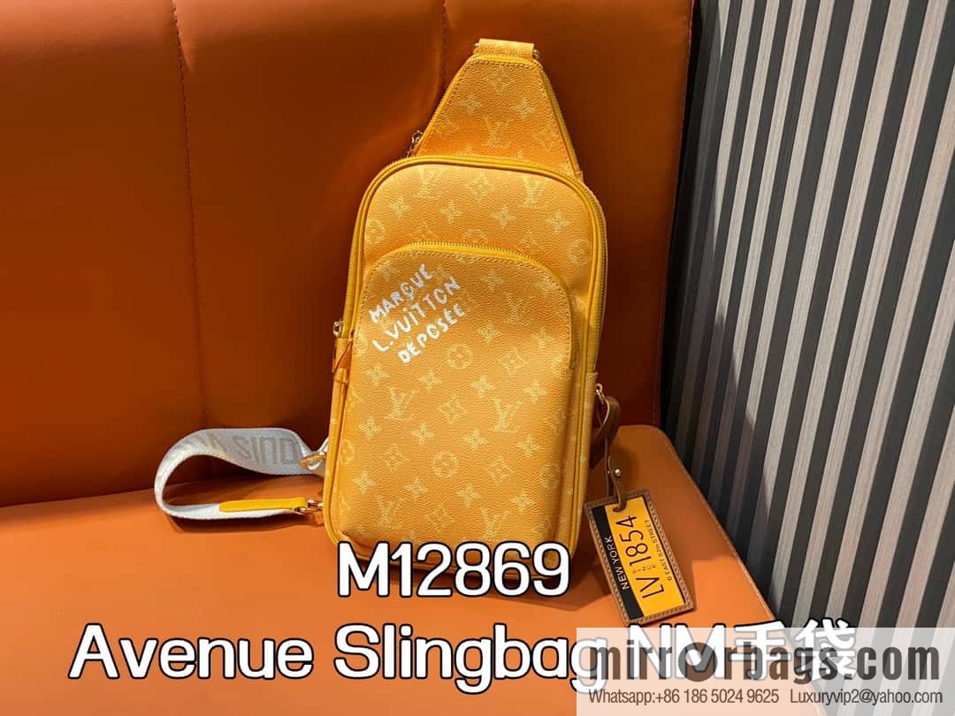 [Boutique‑grade] M12869 yellow (silk screen) men's bag breast bag series Avenue Slingbag NM handbag