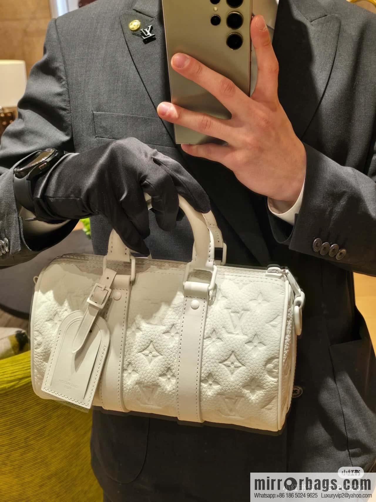 [Boutique‑grade] M24434 white full leather embossed, men's bag pillow bag series, classic Keepall travel bag