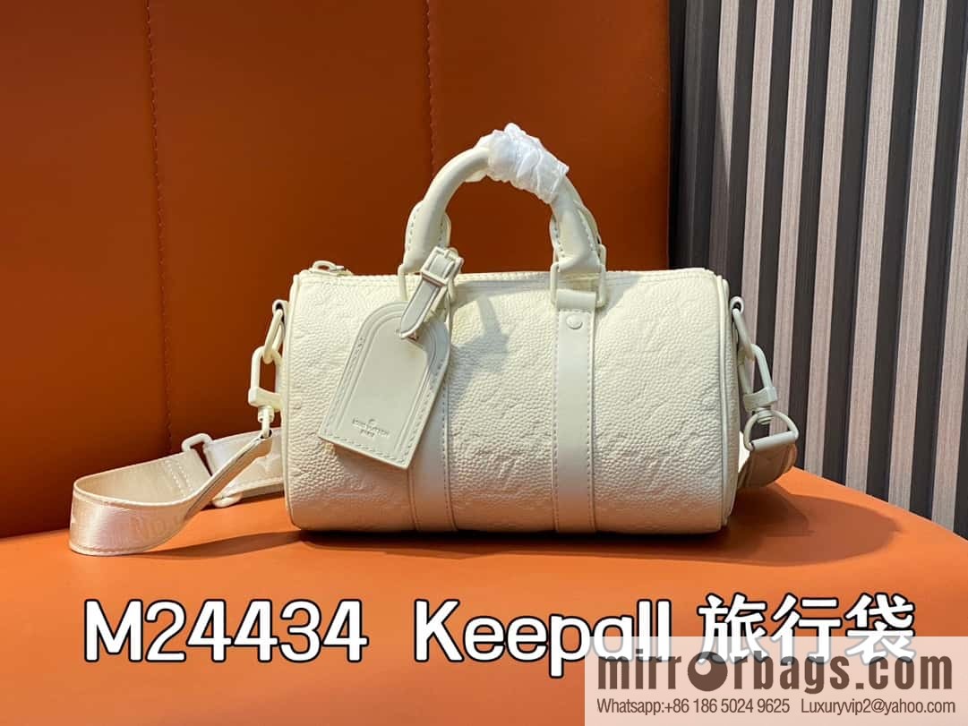 [Boutique‑grade] M24434 white full leather embossed, men's bag pillow bag series, classic Keepall travel bag