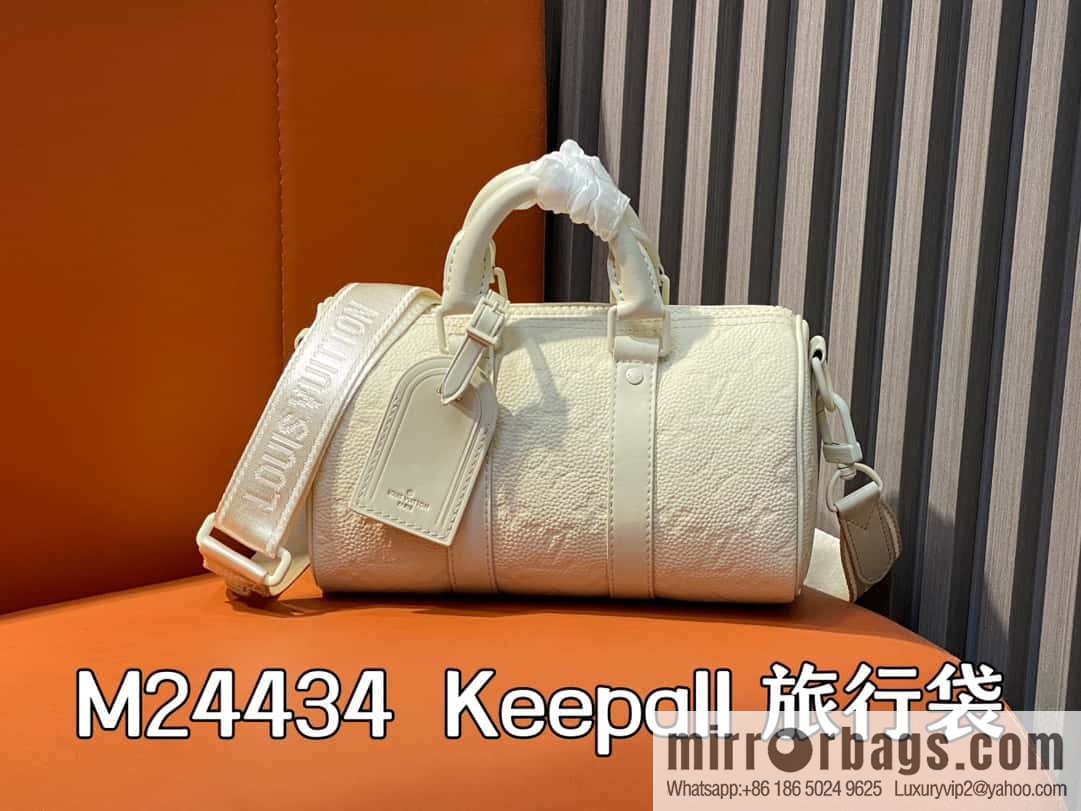 [Boutique‑grade] M24434 white full leather embossed, men's bag pillow bag series, classic Keepall travel bag