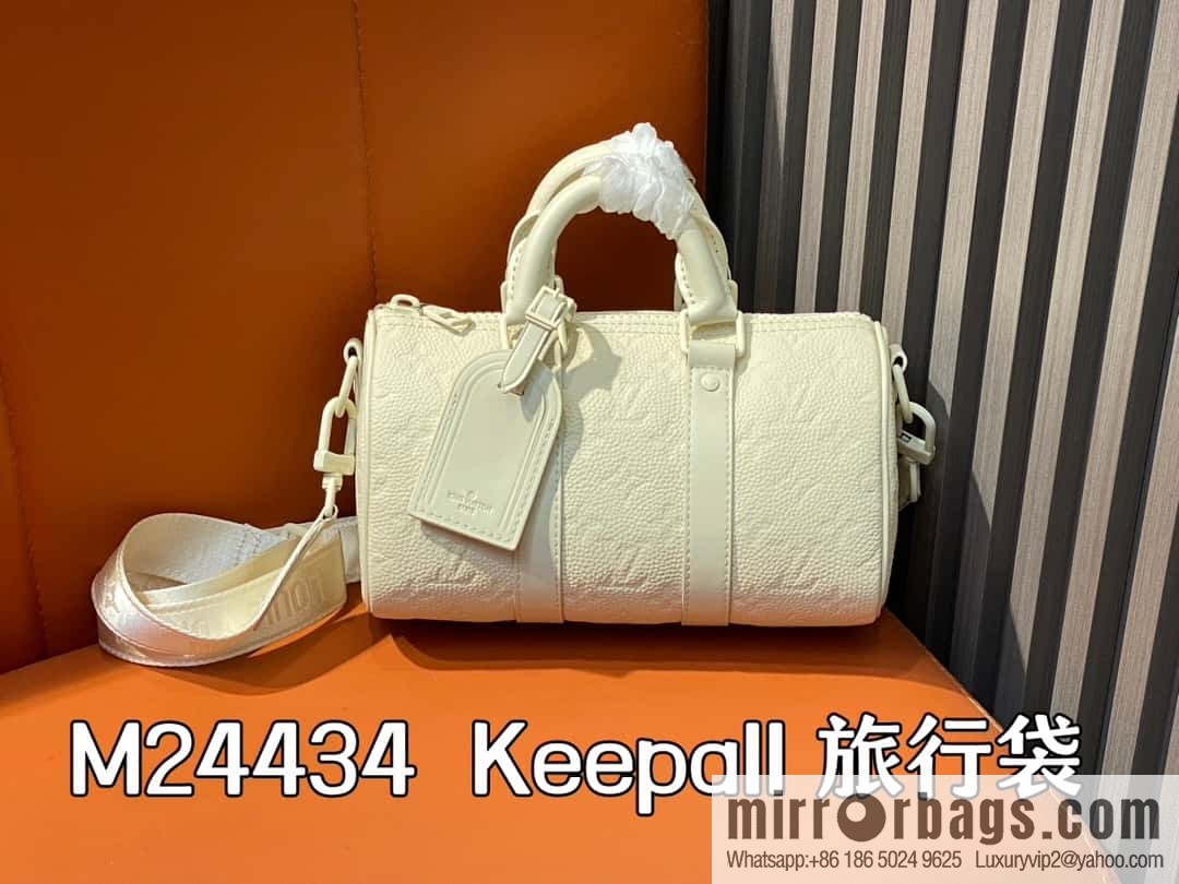 [Boutique‑grade] M24434 white full leather embossed, men's bag pillow bag series, classic Keepall travel bag