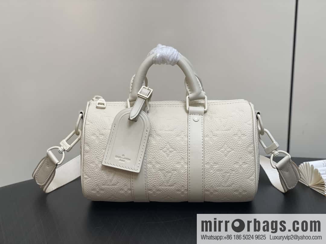 [Boutique‑grade] M24434 white full leather embossed, men's bag pillow bag series, classic Keepall travel bag