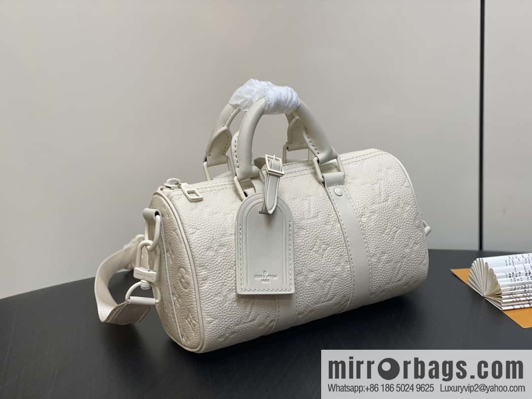 [Boutique‑grade] M24434 white full leather embossed, men's bag pillow bag series, classic Keepall travel bag