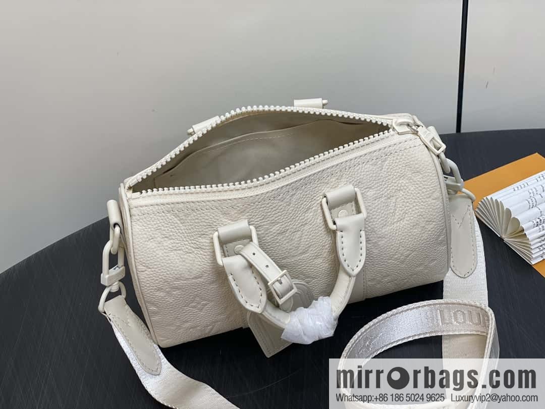 [Boutique‑grade] M24434 white full leather embossed, men's bag pillow bag series, classic Keepall travel bag