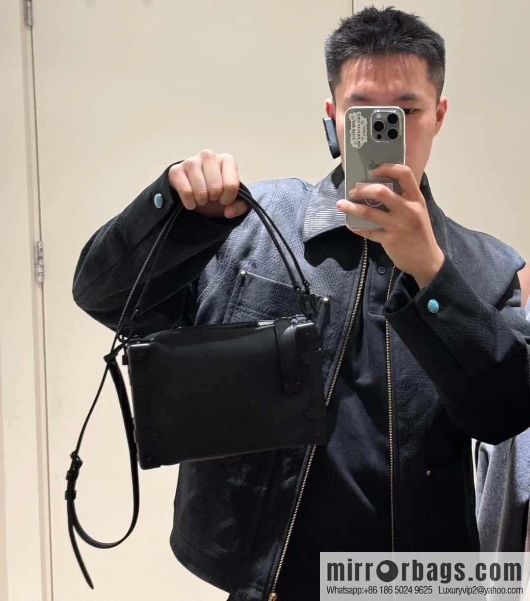 [Boutique‑grade] M24309 black buckle, full leather soft box bag series SIDE TRUNK medium handbag M46358