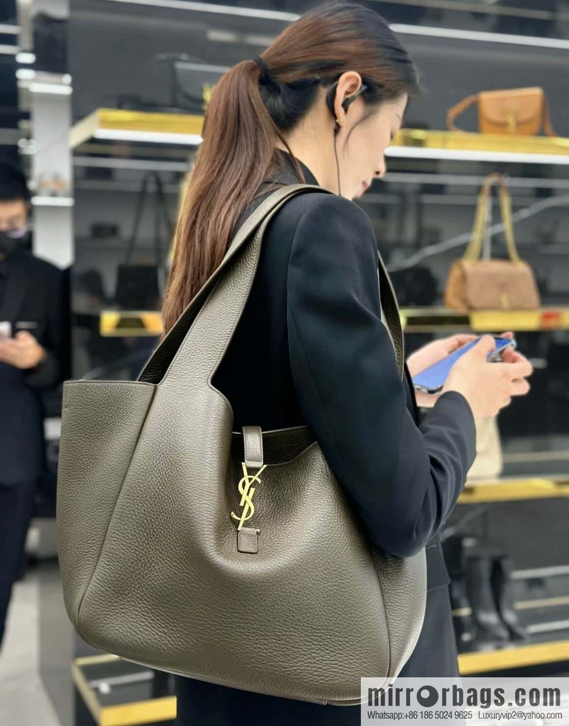 YSL Soft Deer Leather Tote Bag 763435 Light Musk
