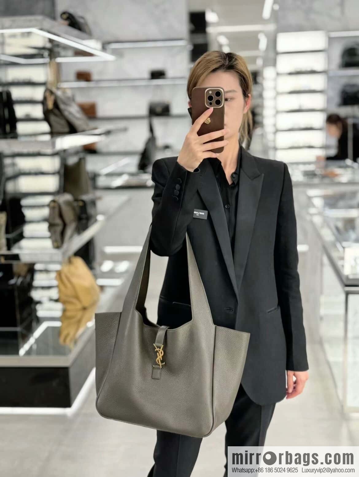 YSL Soft Deer Leather Tote Bag 763435 Light Musk