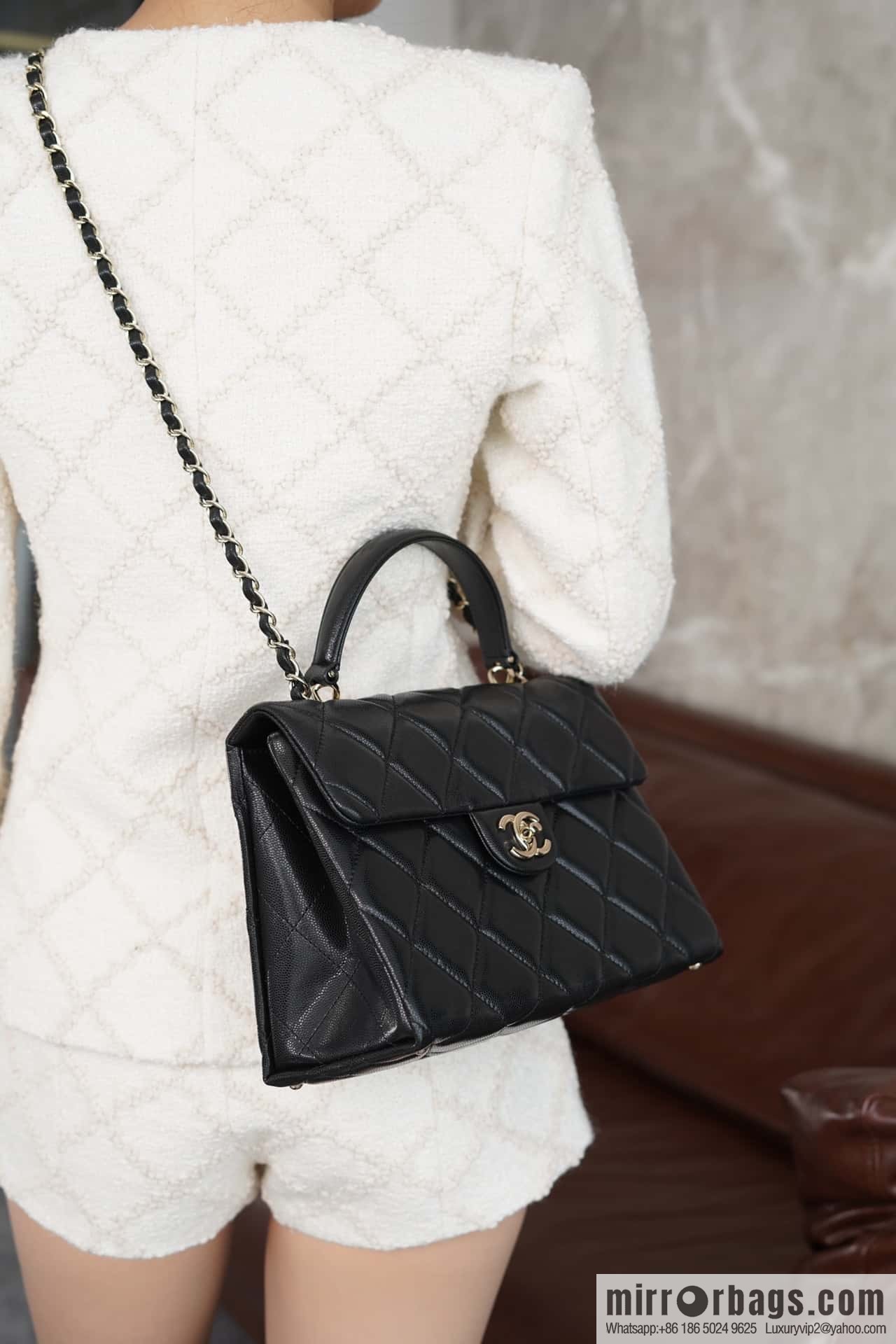 CHANEL 24p handle Kelly box, black large AS4712