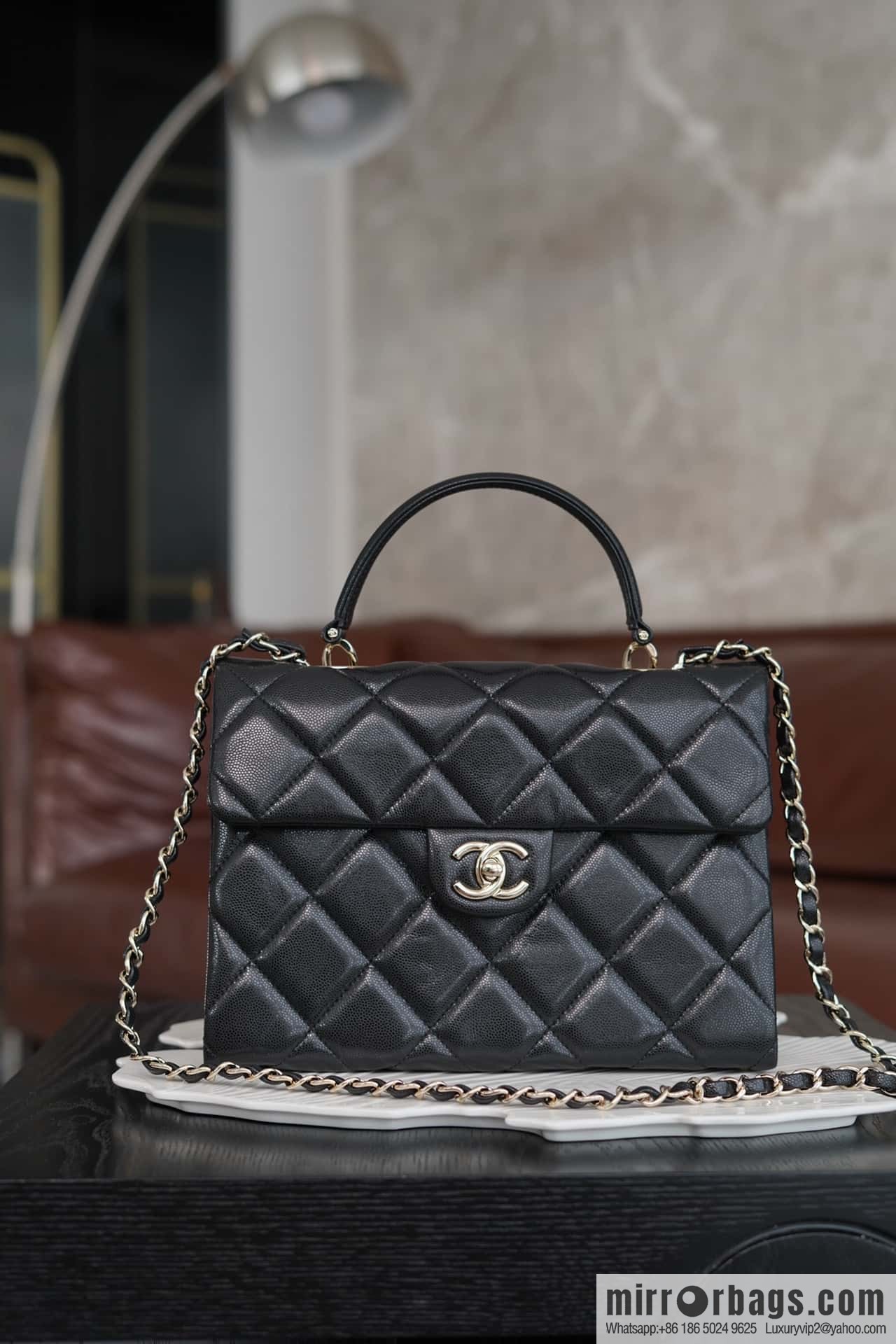 CHANEL 24p handle Kelly box, black large AS4712