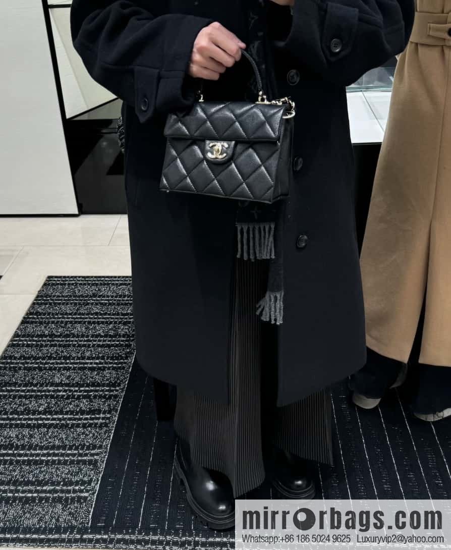 CHANEL 24p handle Kelly box, black small AS4711