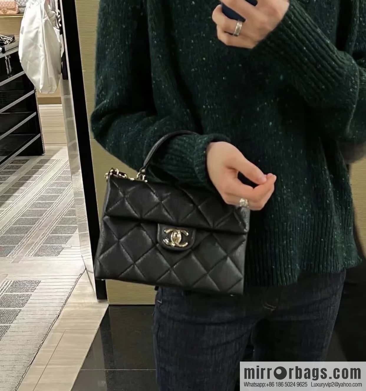 CHANEL 24p handle Kelly box, black small AS4711