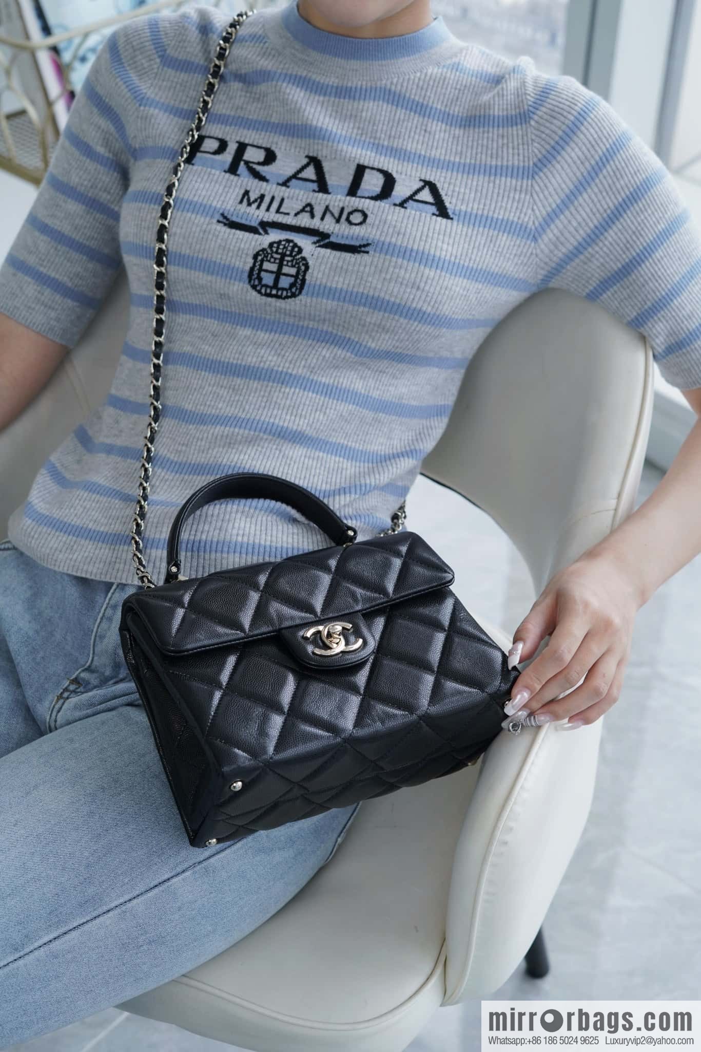 CHANEL 24p handle Kelly box, black small AS4711