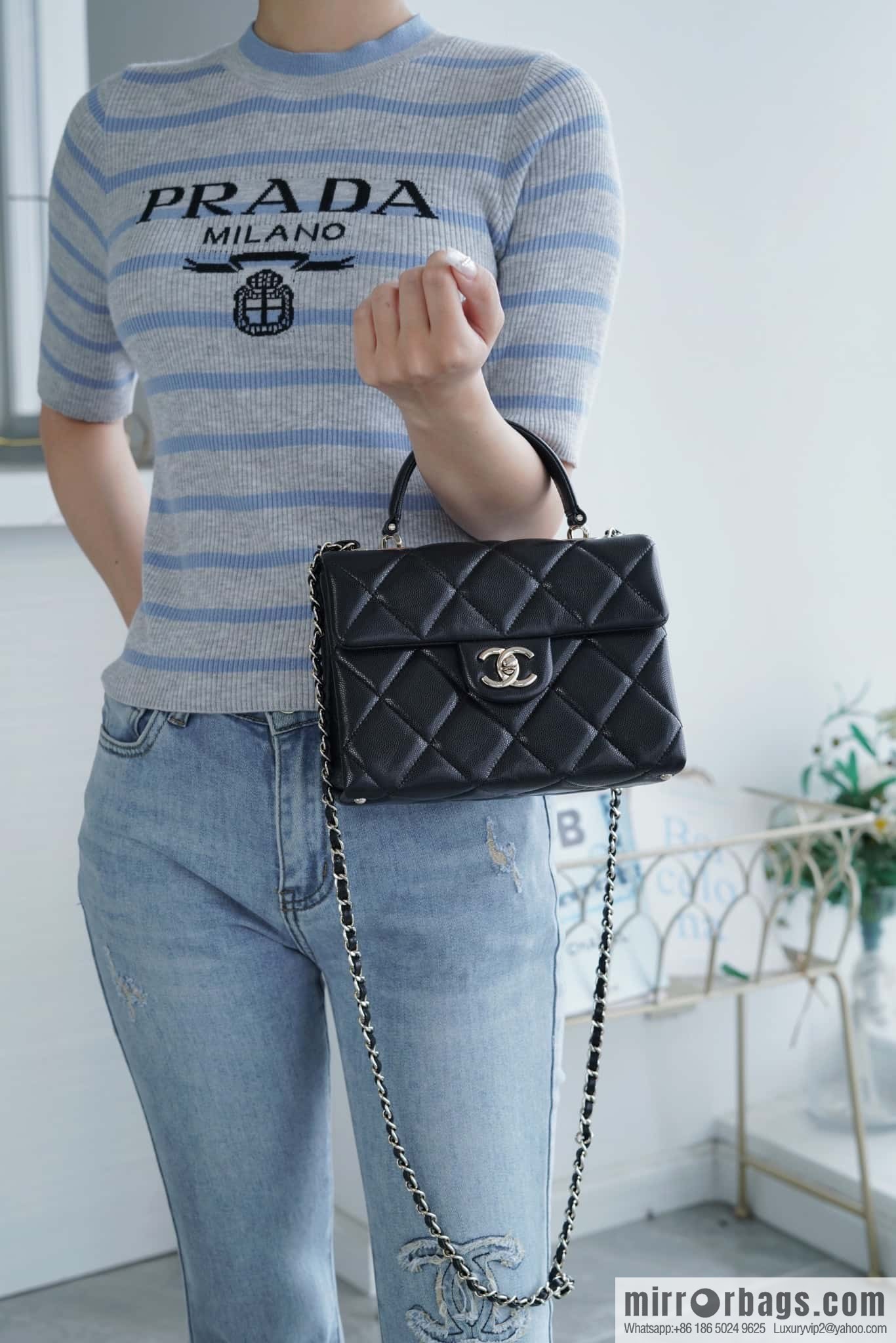 CHANEL 24p handle Kelly box, black small AS4711