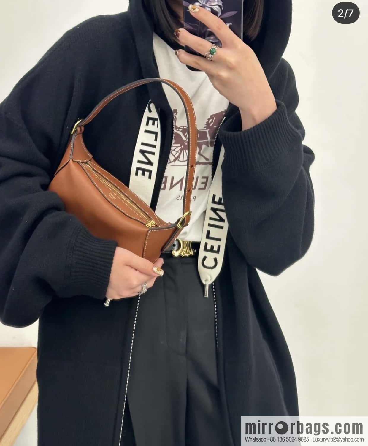 CELINE ROMY Mini Soft Cow Leather Handbag 10K123 Brown