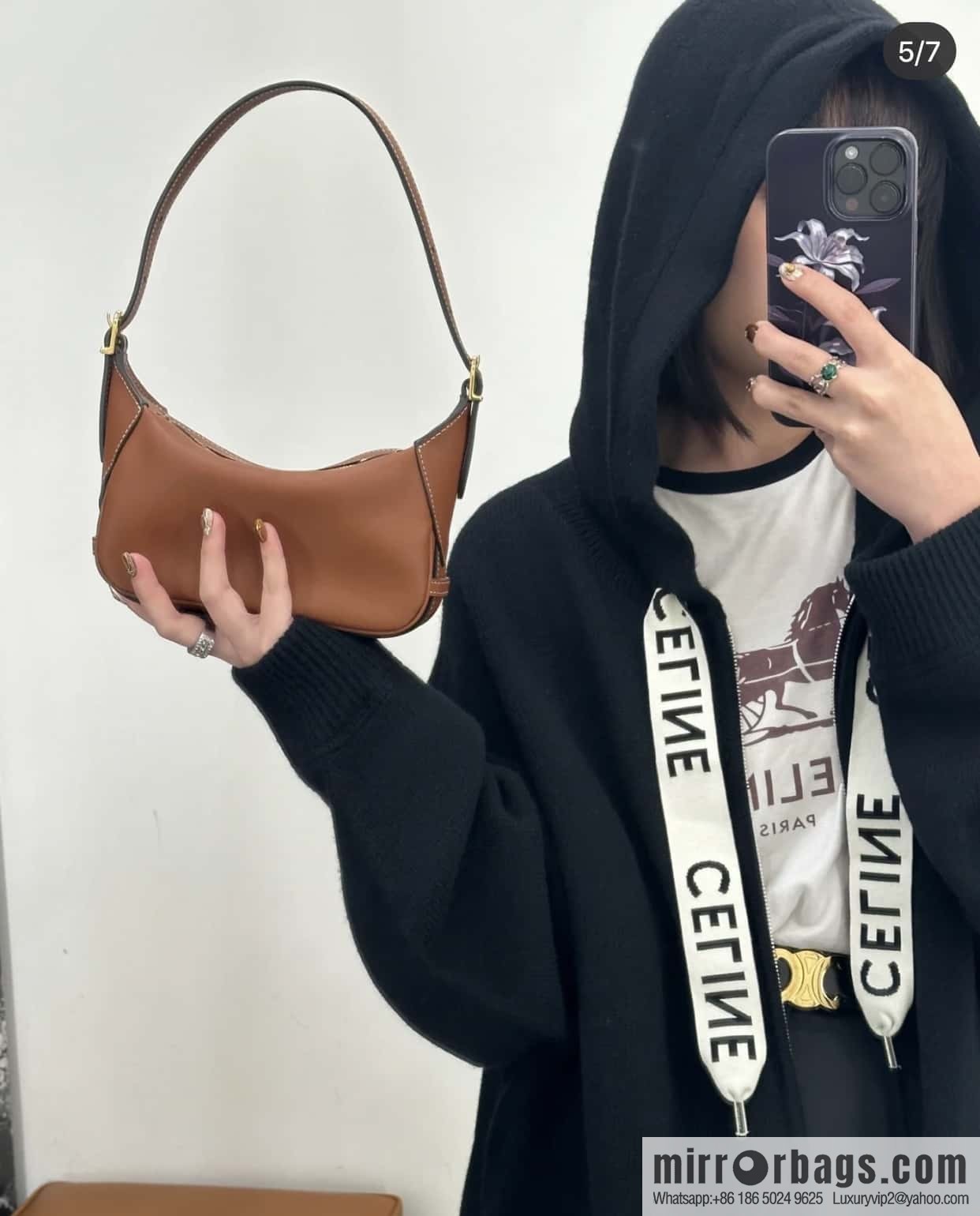 CELINE ROMY Mini Soft Cow Leather Handbag 10K123 Brown