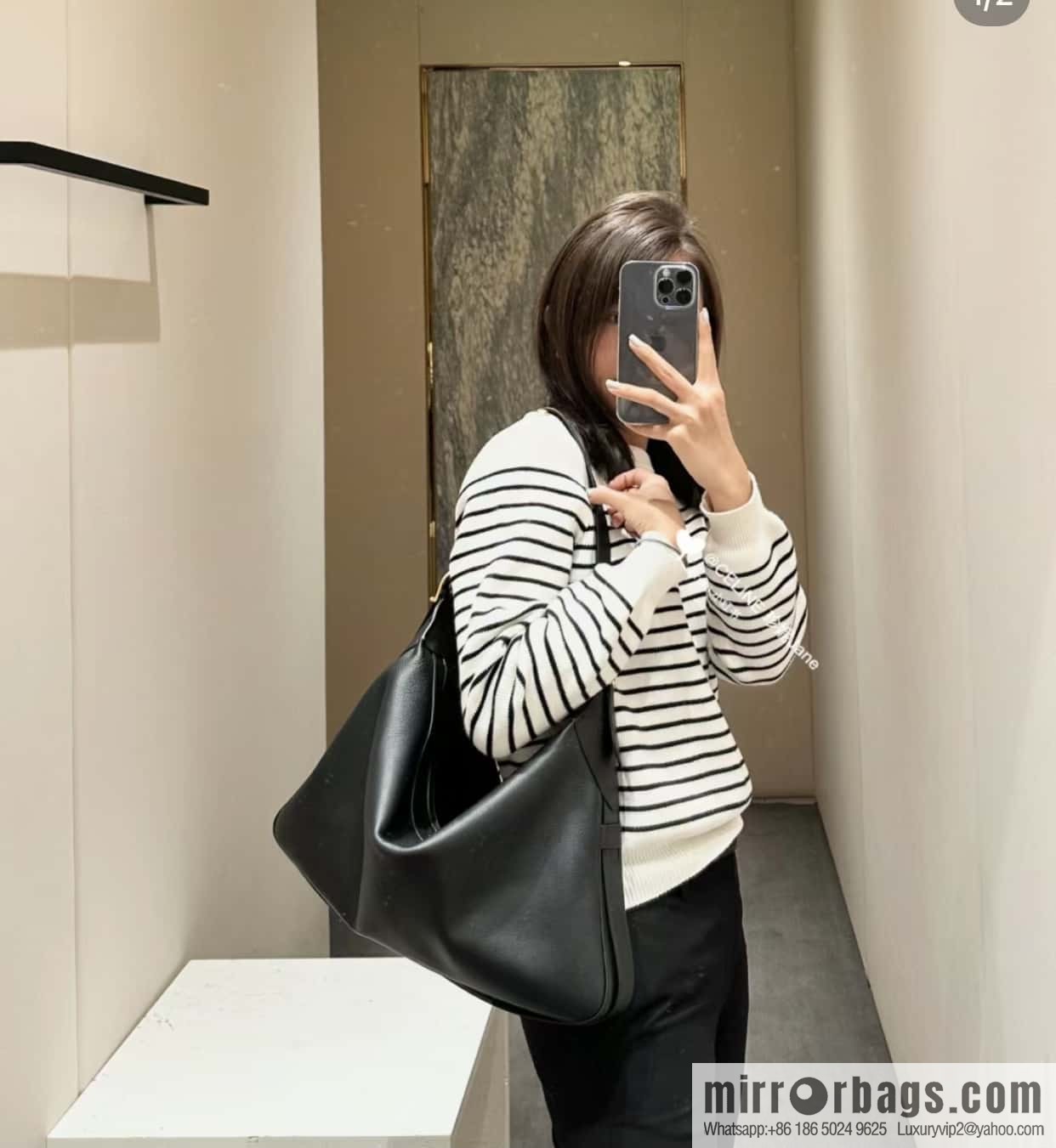 CELINE ROMY Large Soft Cow Leather Handbag 110793 Black
