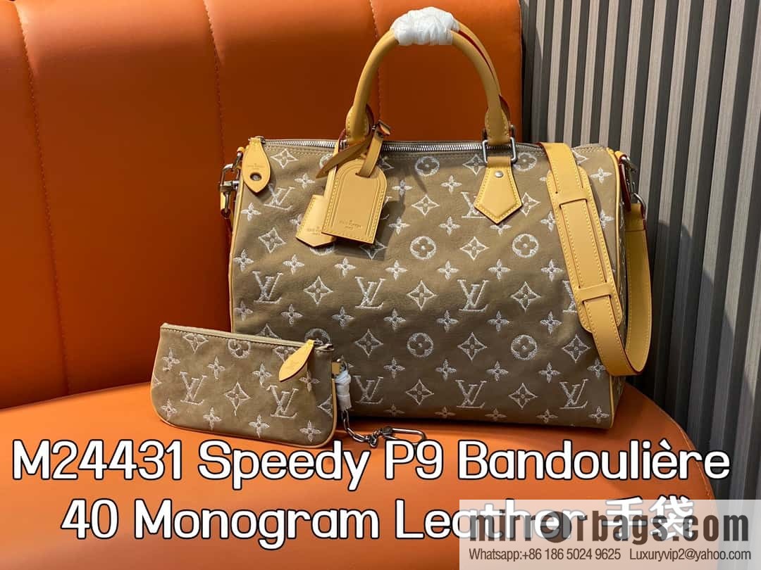 [Boutique‑grade] M24431 polished apricot, pillow bag speedy series P9 Bandoulière 40 Monogram Leather handbag