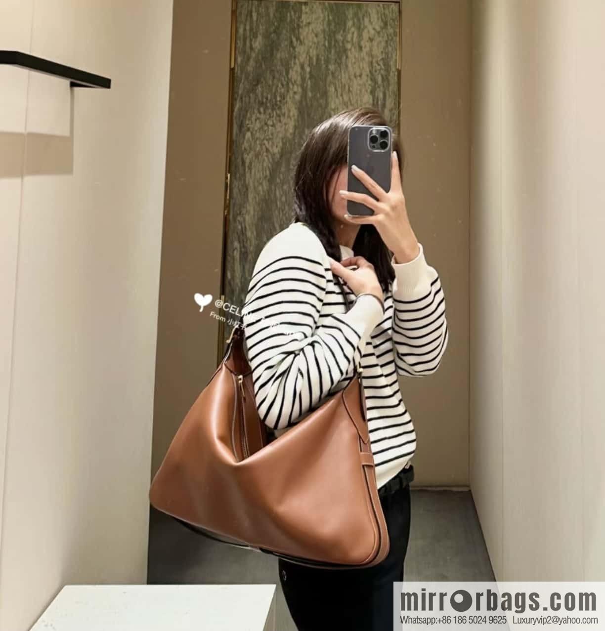 CELINE ROMY Large Soft Cow Leather Handbag 110793 Brown