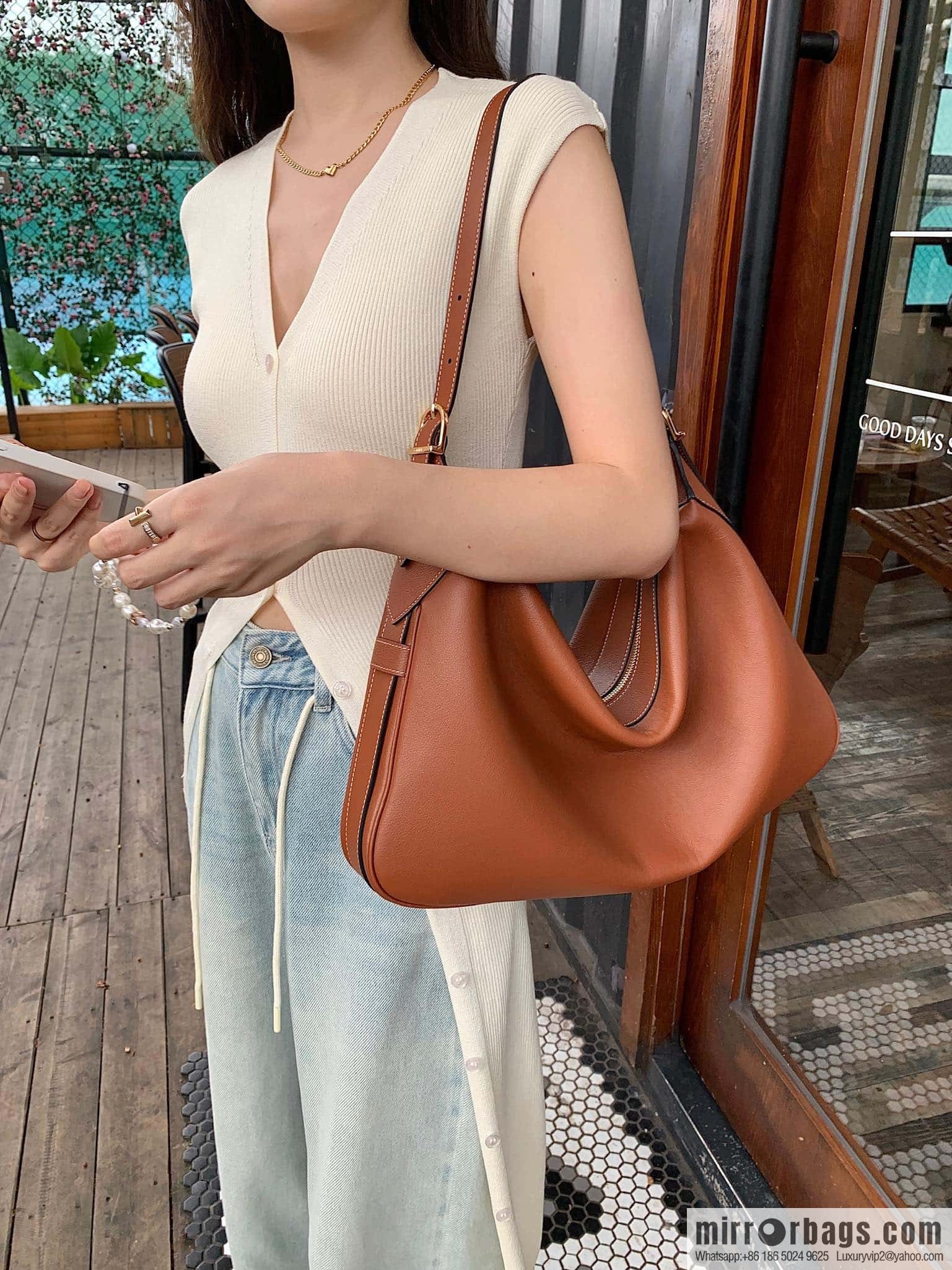 CELINE ROMY Large Soft Cow Leather Handbag 110793 Brown