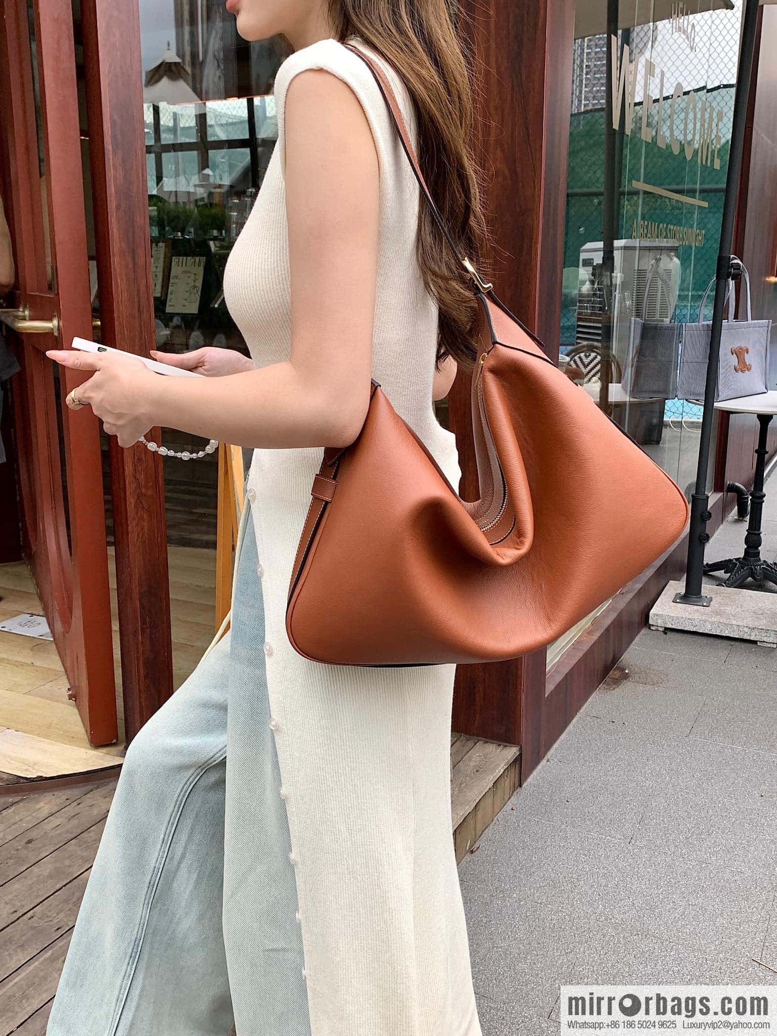 CELINE ROMY Large Soft Cow Leather Handbag 110793 Brown