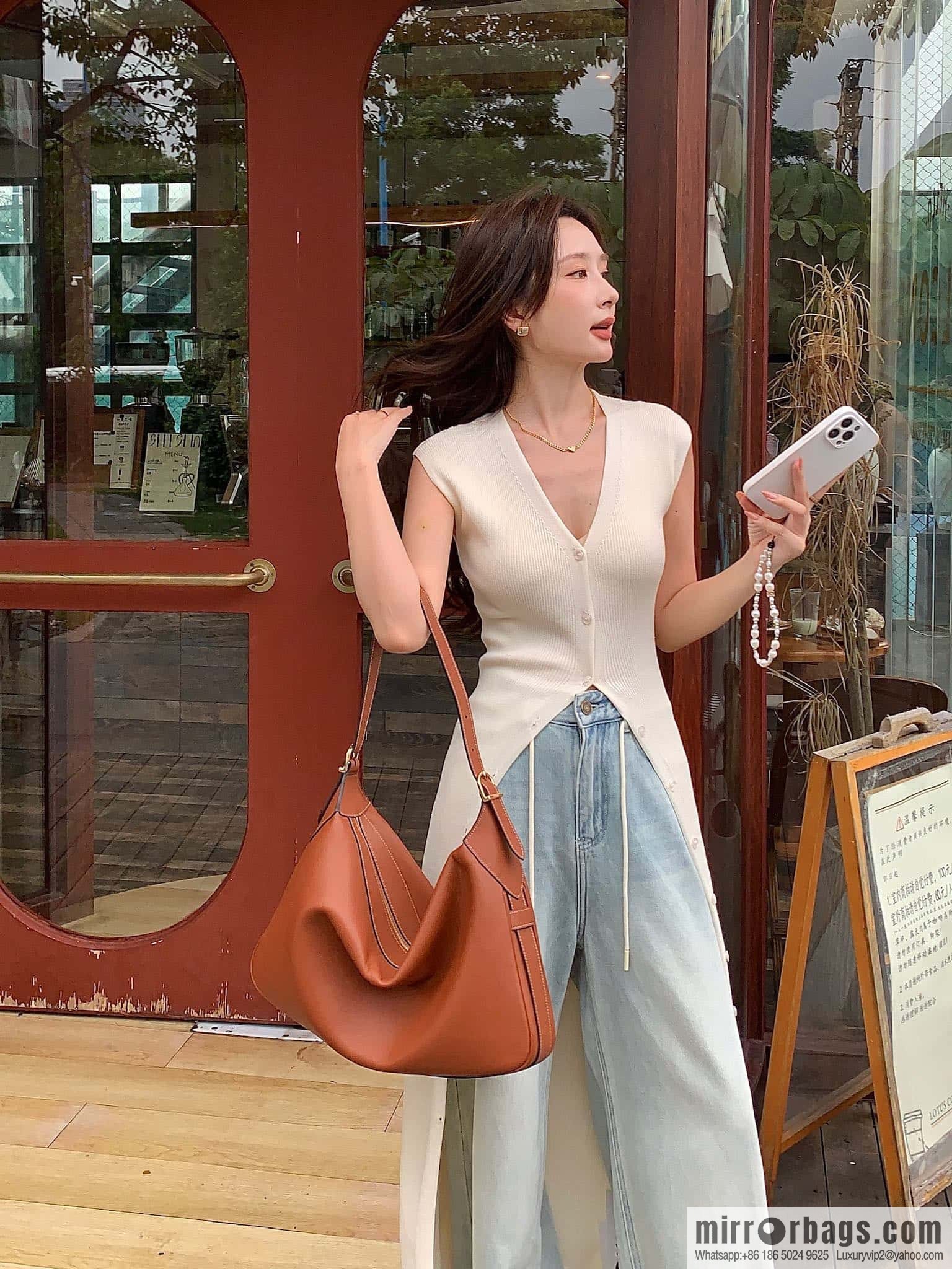 CELINE ROMY Large Soft Cow Leather Handbag 110793 Brown