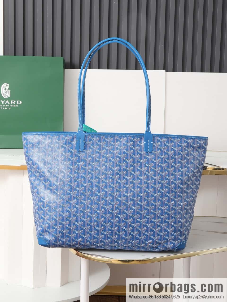 [Premium quality, all copper hardware] 🔎 020323 blue, goyard goya artois medium zipper tote bag
