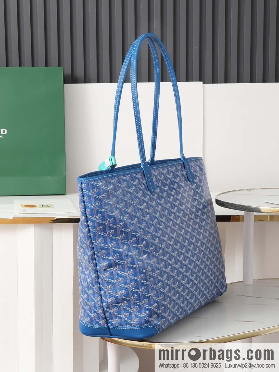 [Premium quality, all copper hardware] 🔎 020323 blue, goyard goya artois medium zipper tote bag