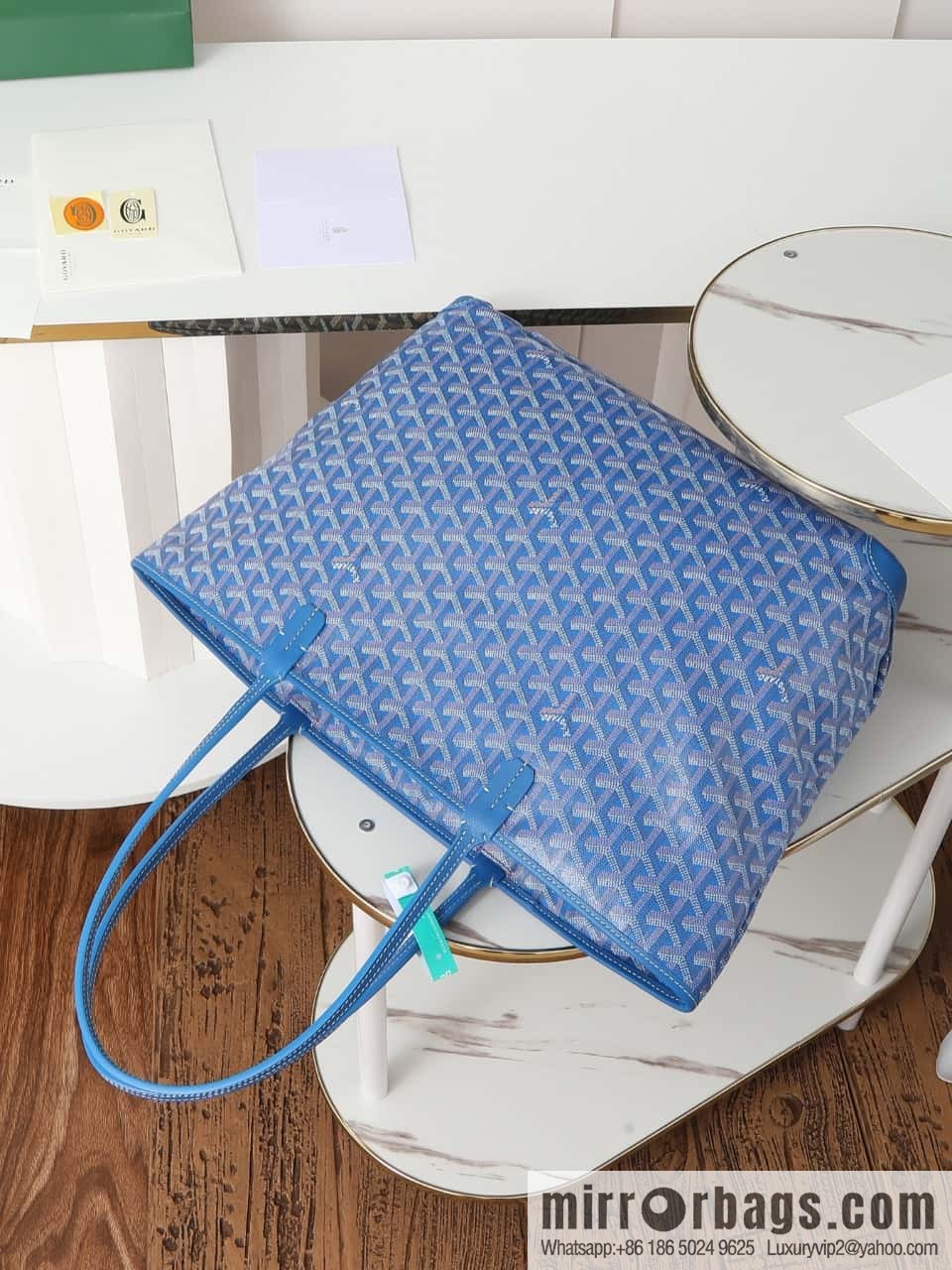 [Premium quality, all copper hardware] 🔎 020323 blue, goyard goya artois medium zipper tote bag