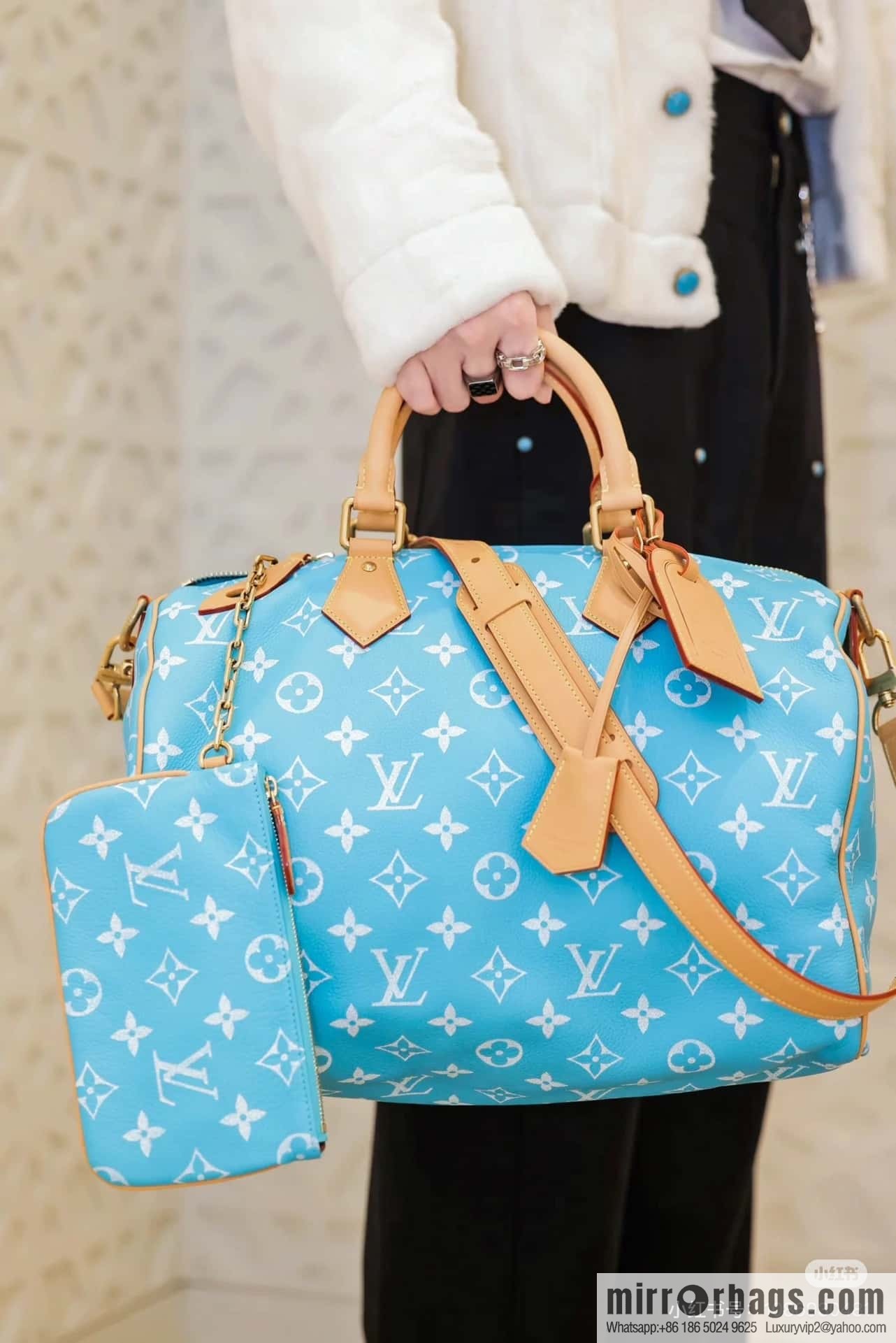 [Boutique‑grade] M21110 lake water blue, full leather pillow bag speedy series SPEEDY P9 BANDOULIZRE 30 handbag