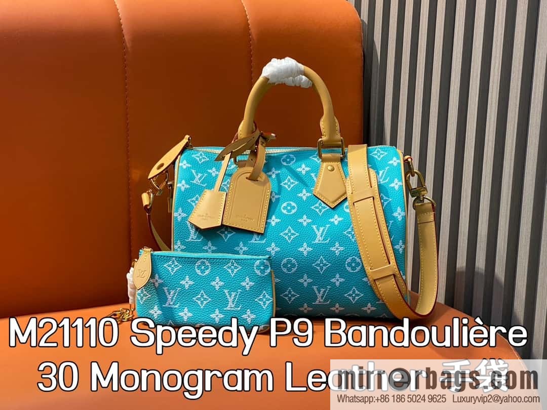 [Boutique‑grade] M21110 lake water blue, full leather pillow bag speedy series SPEEDY P9 BANDOULIZRE 30 handbag