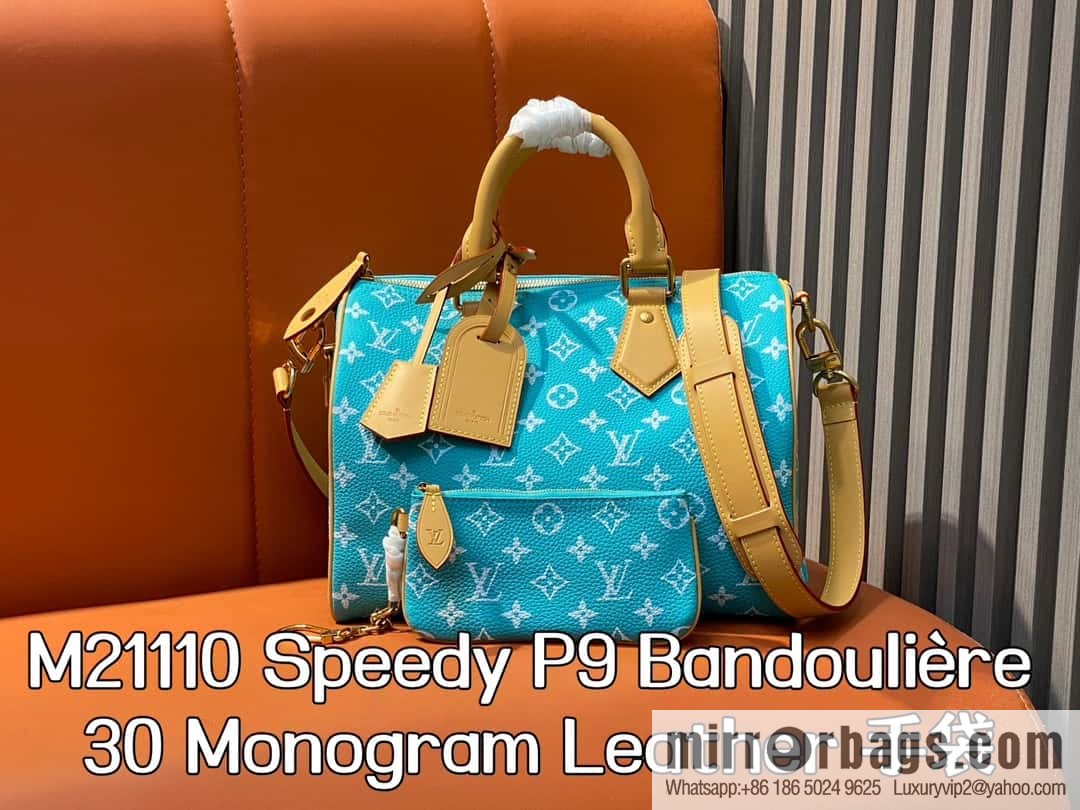 [Boutique‑grade] M21110 lake water blue, full leather pillow bag speedy series SPEEDY P9 BANDOULIZRE 30 handbag