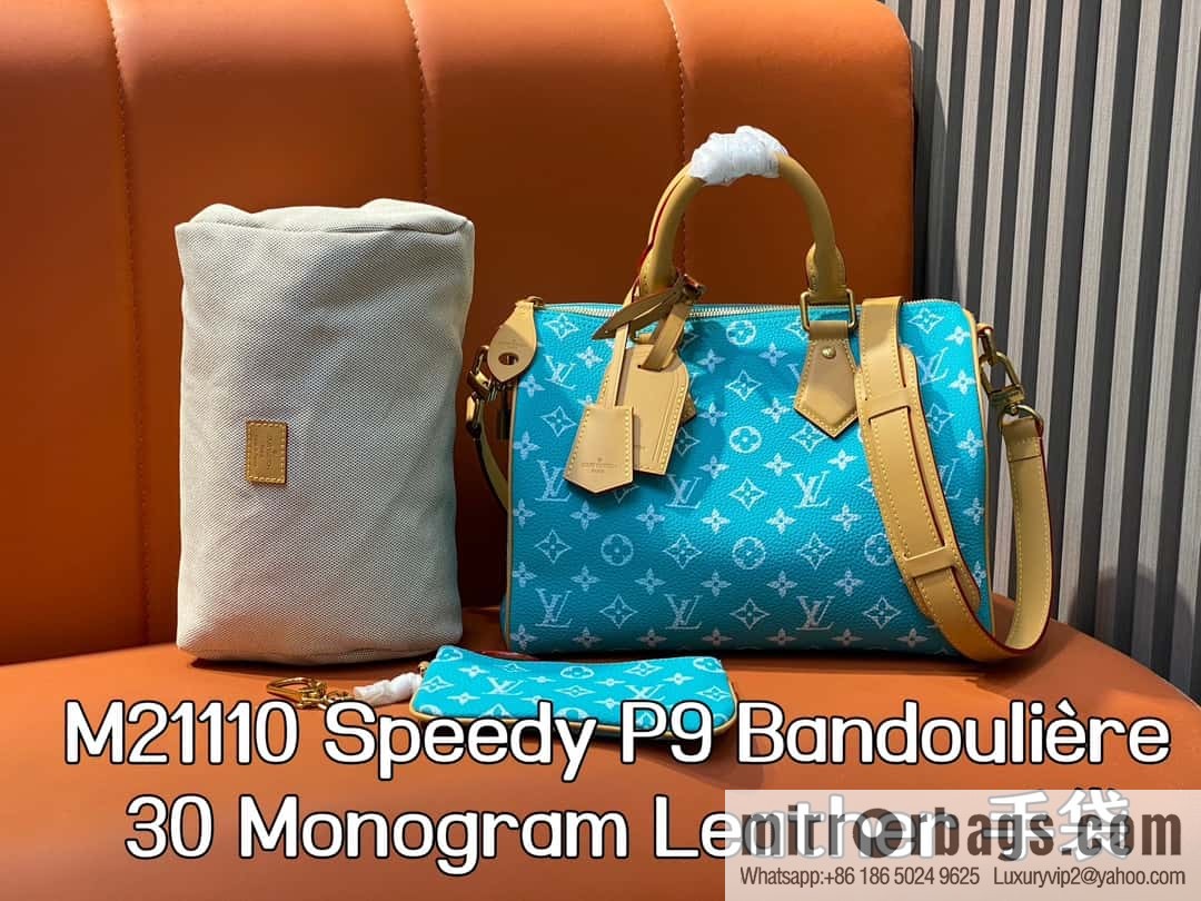 [Boutique‑grade] M21110 lake water blue, full leather pillow bag speedy series SPEEDY P9 BANDOULIZRE 30 handbag