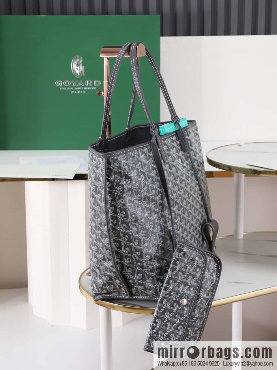 [Premium quality, original materials, leather] Goyard goya anjou small bag 020166m gray tote bag