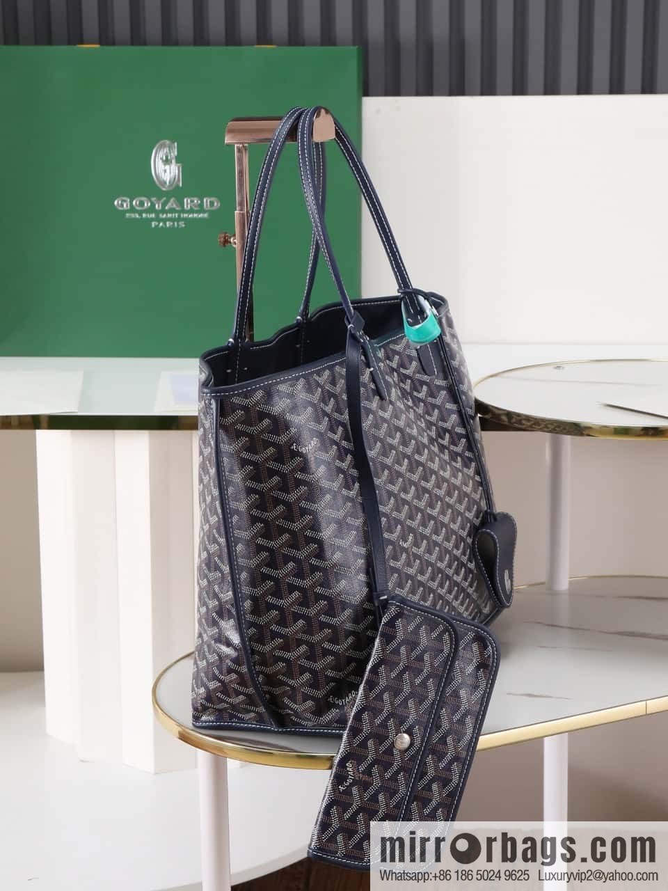 [Premium quality, original materials, leather] Goyard goya anjou small bag 020166m blue tote bag