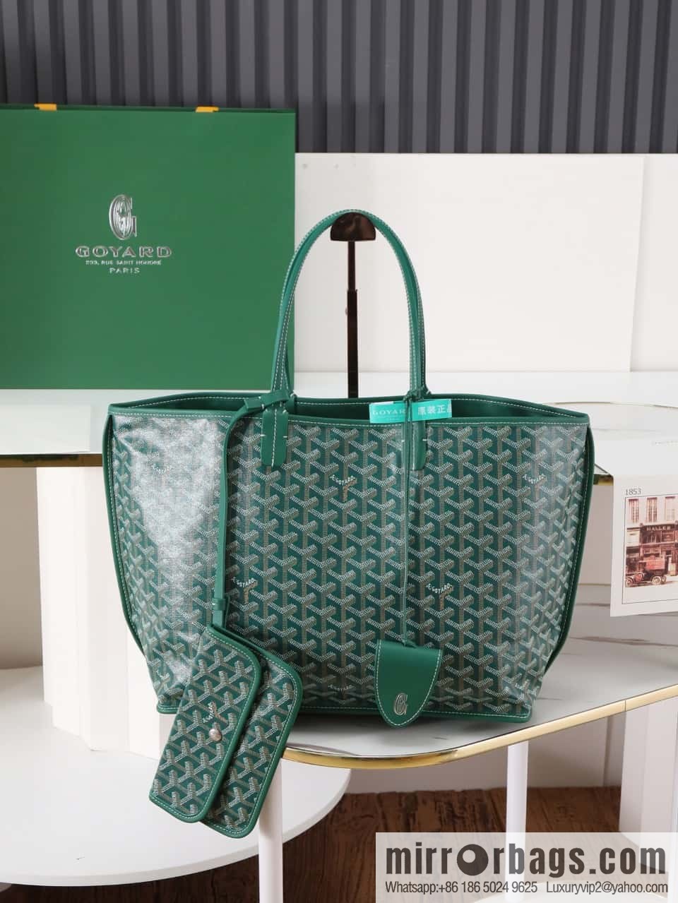 [Premium quality, original materials, leather] Goyard goya anjou small bag 020166m green tote bag