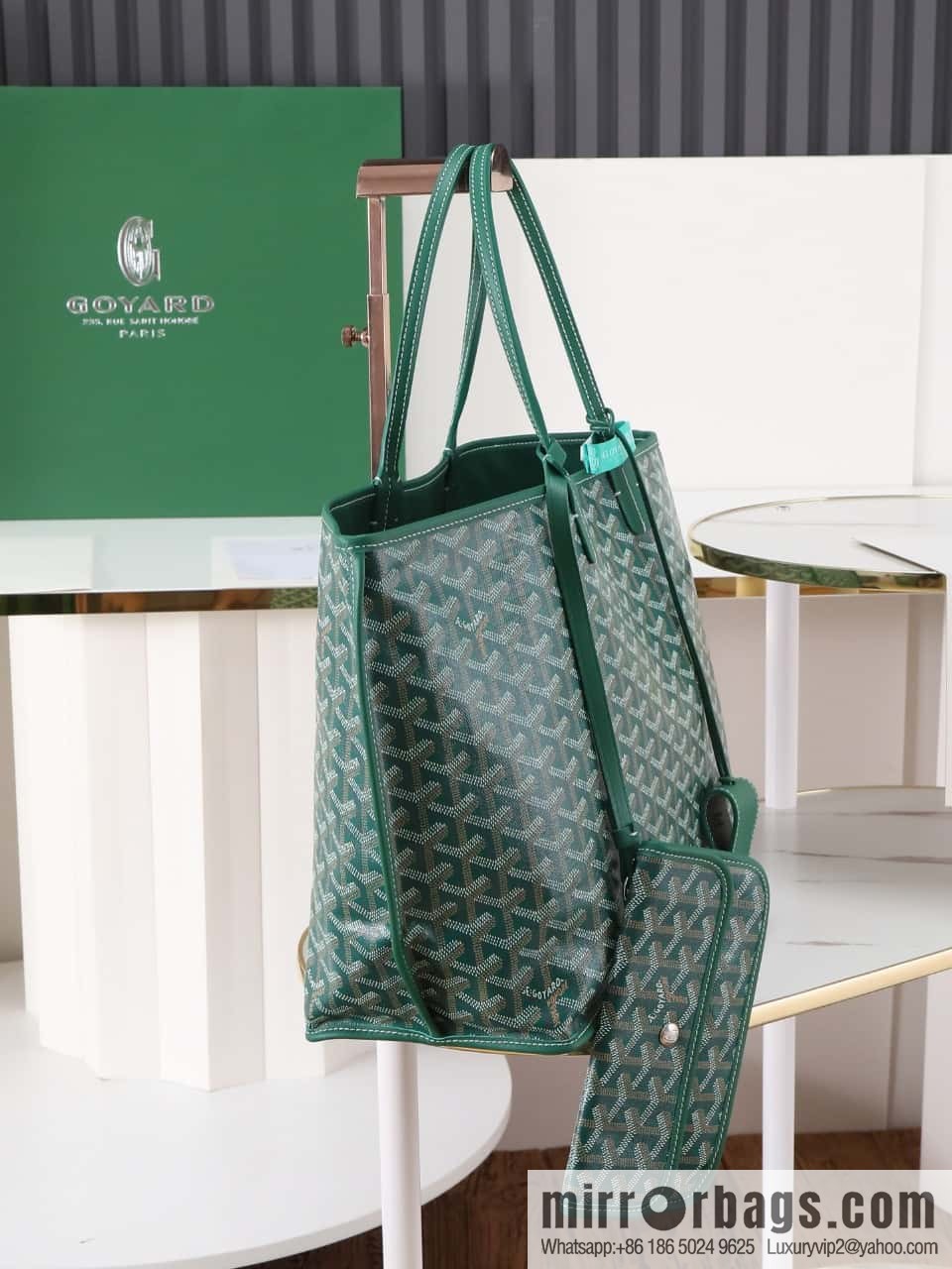 [Premium quality, original materials, leather] Goyard goya anjou small bag 020166m green tote bag