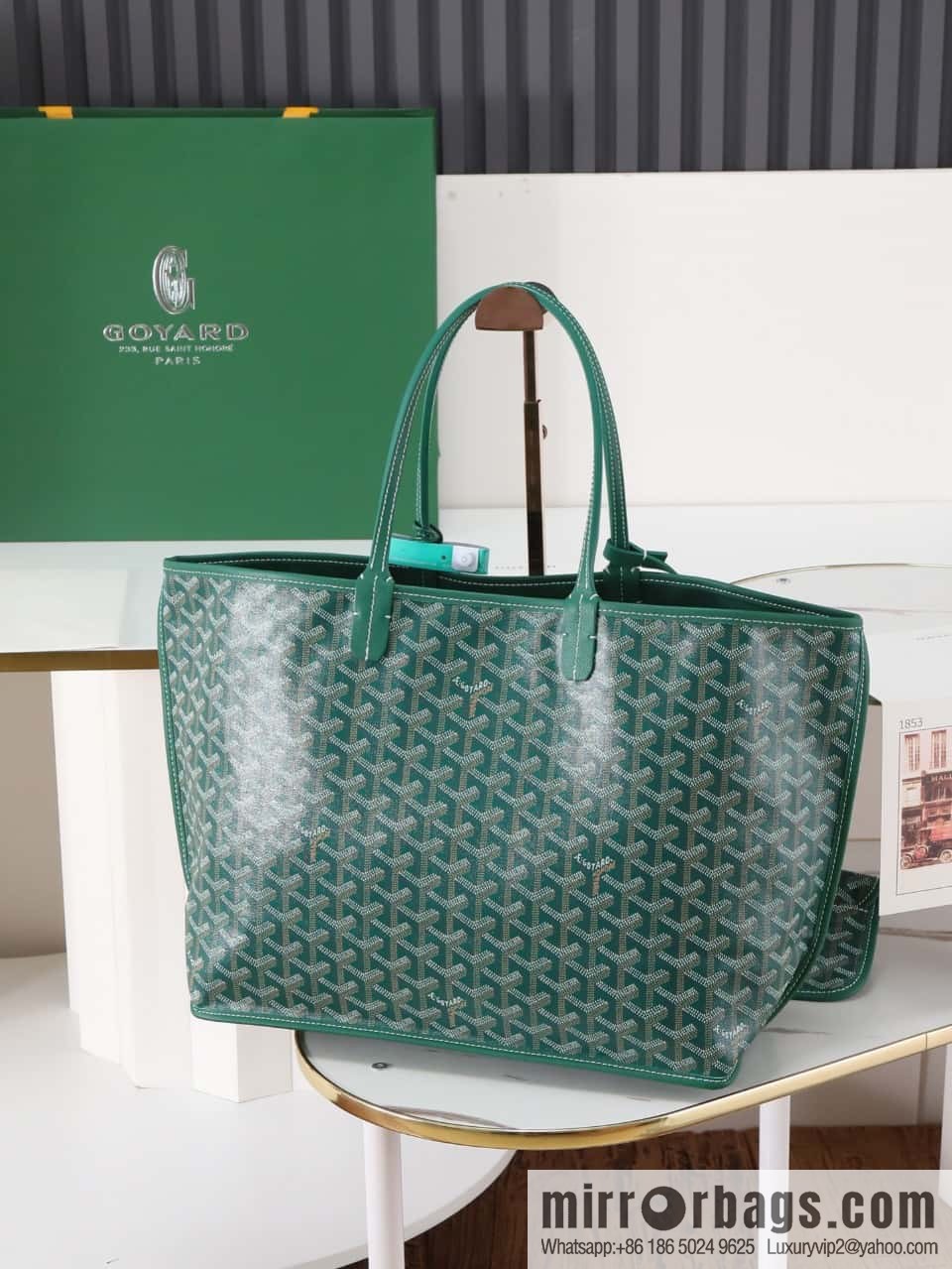 [Premium quality, original materials, leather] Goyard goya anjou small bag 020166m green tote bag