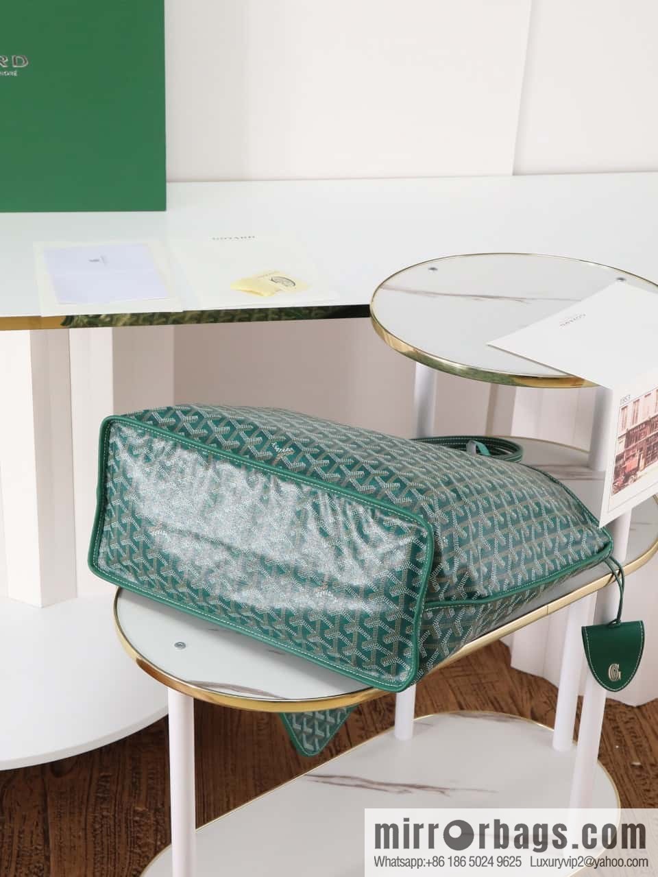 [Premium quality, original materials, leather] Goyard goya anjou small bag 020166m green tote bag