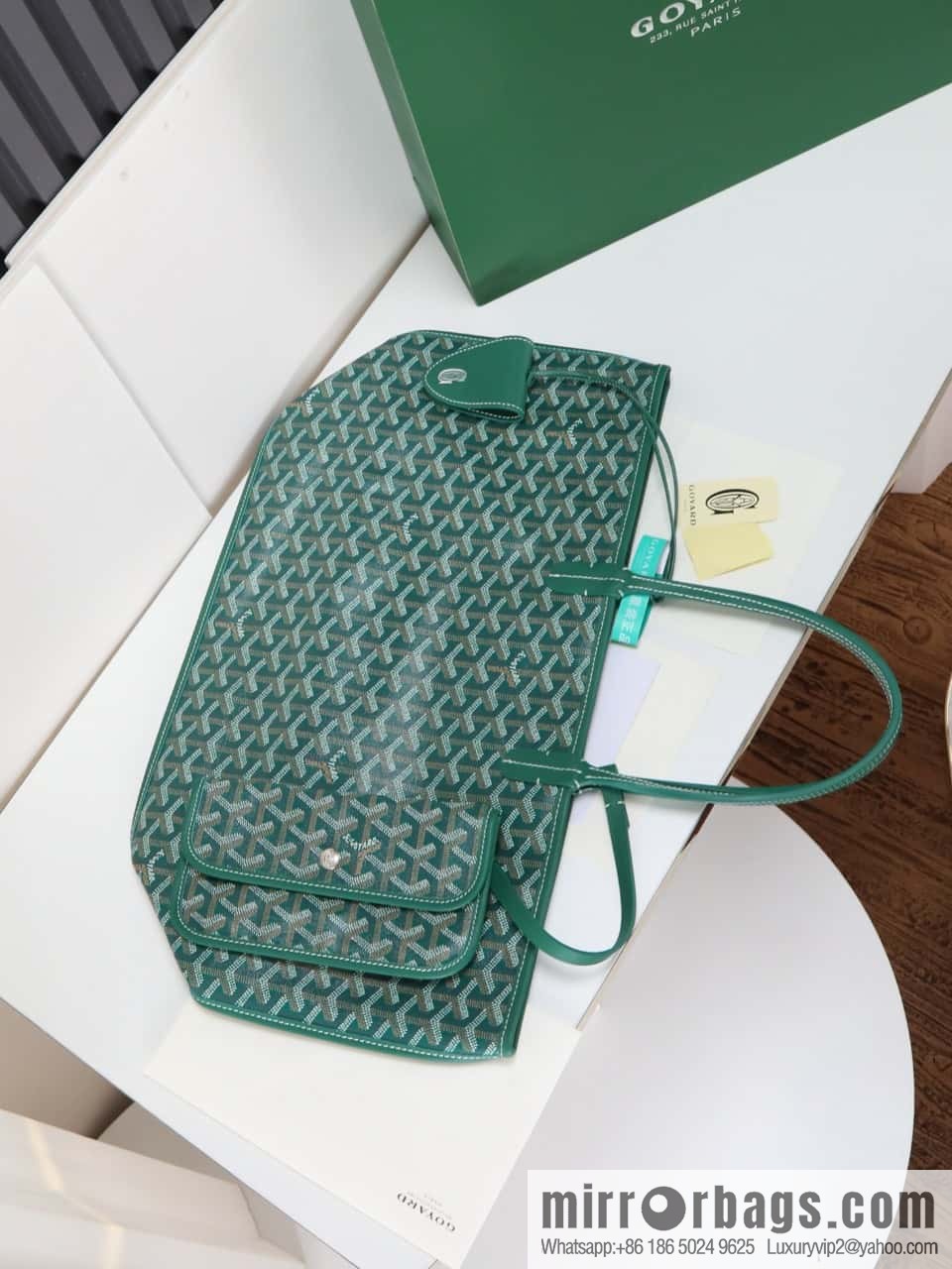 [Premium quality, original materials, leather] Goyard goya anjou small bag 020166m green tote bag